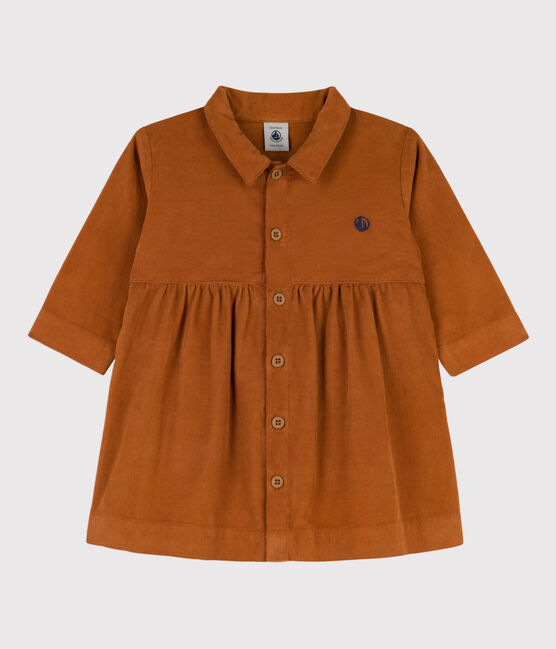 Babies' Long-Sleeved Fine Velour Dress ECUREUIL brown