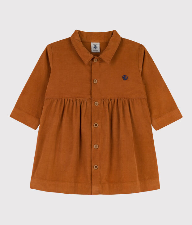 Babies' Long-Sleeved Fine Velour Dress brown