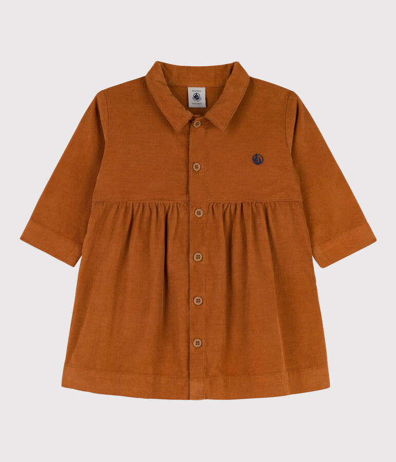 Babies' Long-Sleeved Fine Velour Dress brown