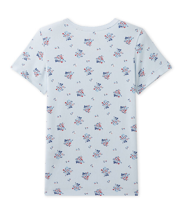 Girl's printed T-shirt in stretch jersey blue/multicolor