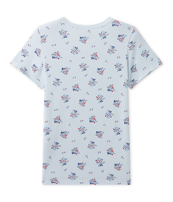Girl's printed T-shirt in stretch jersey FRAICHEUR blue/MULTICO white