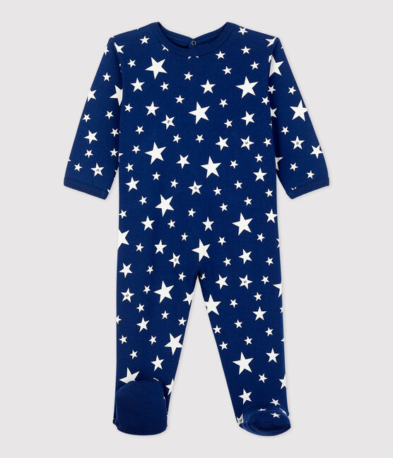 Babies' Starry Cotton Sleepsuit MEDIEVAL blue/MARSHMALLOW white