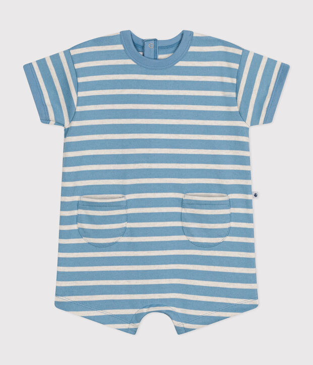 Babies' Thick Jersey Striped Breton Playsuit blue/beige