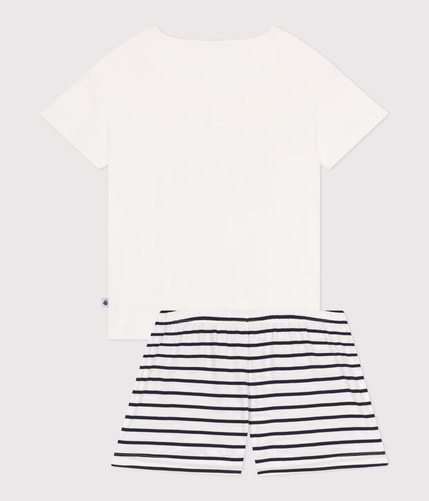 Women's short heart print cotton pyjamas white/blue