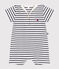 Babies' stripy cotton playsuit with a sailor collar MARSHMALLOW white/SMOKING blue