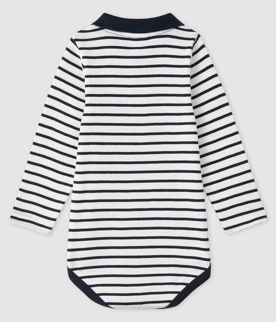 Baby boy's long-sleeved bodysuit MARSHMALLOW white/SMOKING blue