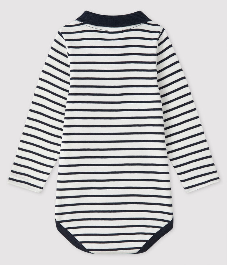 Baby boy's long-sleeved bodysuit MARSHMALLOW white/SMOKING blue