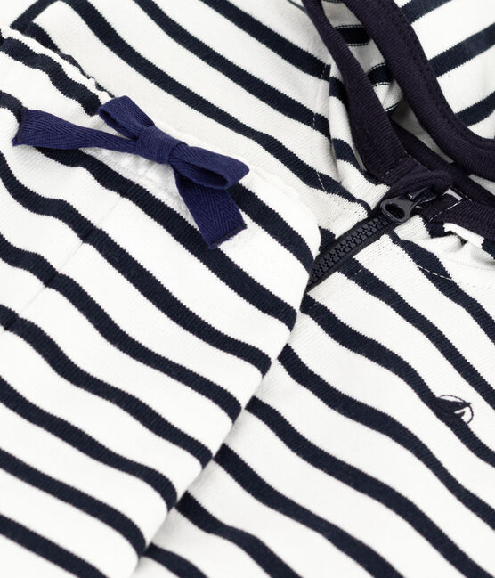 Babies' Thick Stripy Jersey Breton Outfit MARSHMALLOW white/SMOKING blue