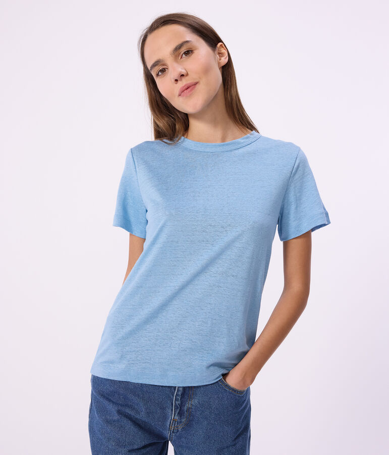 Women's short-sleeved plain cotton T-shirt blue