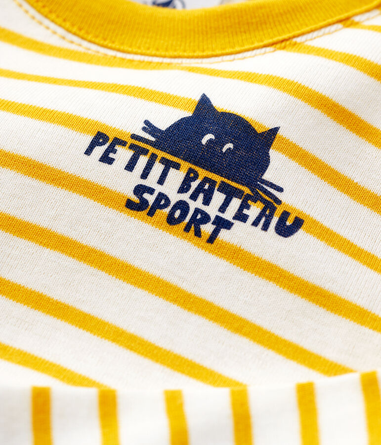 Babies' Striped Cotton T-Shirt white/yellow
