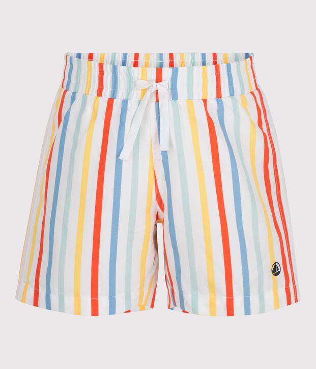 Children's stripy cotton swim shorts white/multicolor