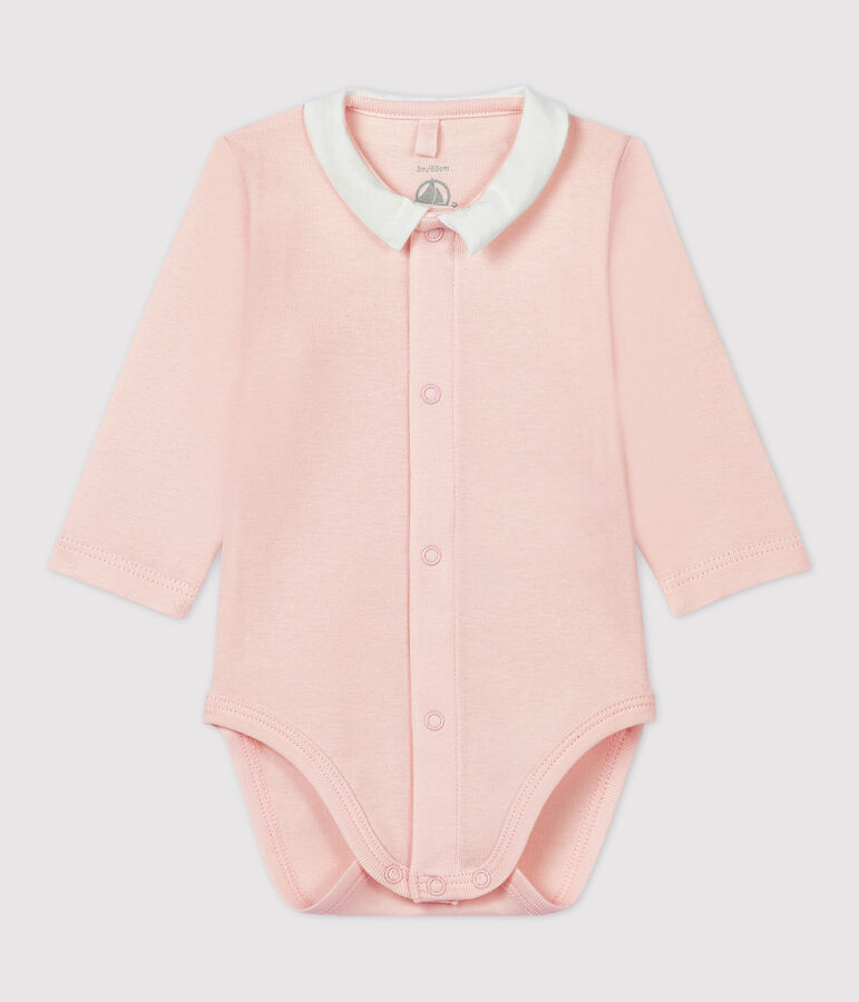 Babies' Pink Organic Cotton Bodysuit with Collar pink