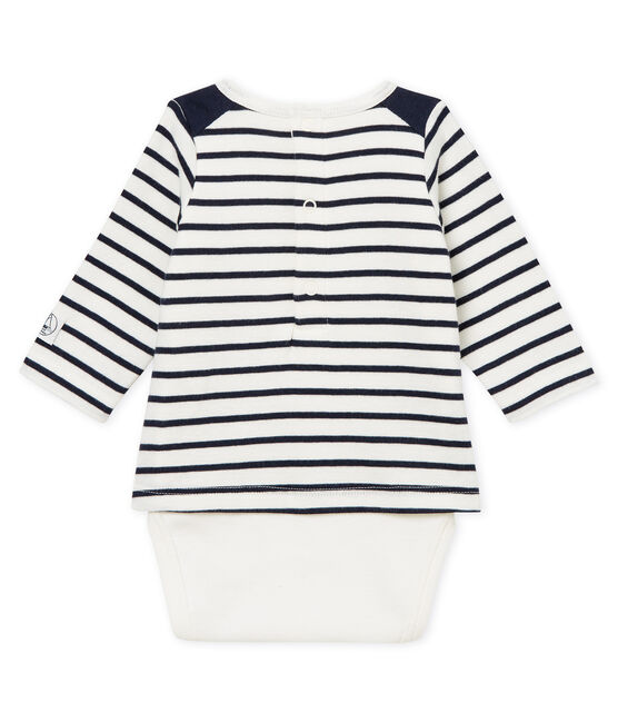 Baby boys' striped T-shirt/bodysuit MARSHMALLOW white/SMOKING CN blue
