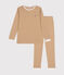 Junior stripy cotton pyjamas CUIVRE brown/MARSHMALLOW