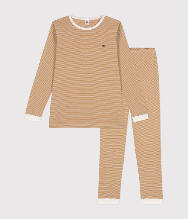 Junior stripy cotton pyjamas brown/white