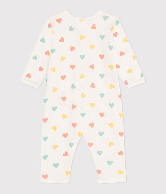 Babies' footless heart pattern cotton pyjamas MARSHMALLOW white/MULTICO white
