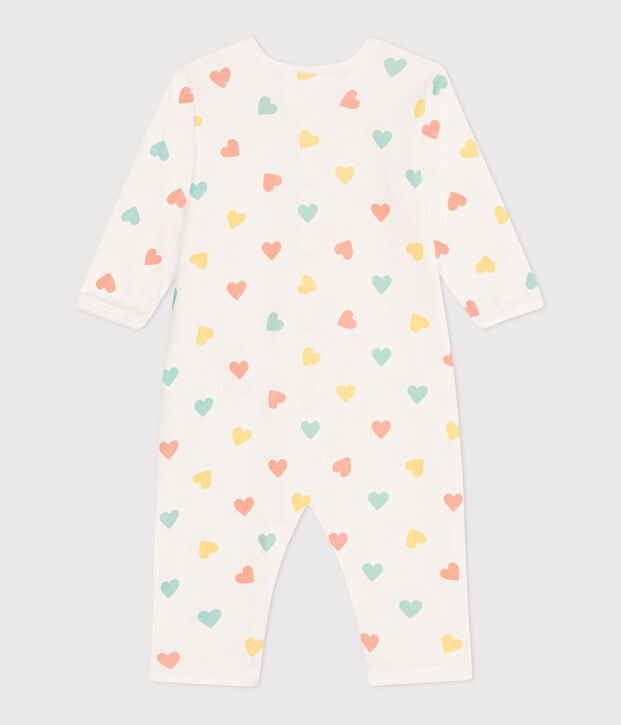 Babies' footless heart pattern cotton pyjamas white/multicolor