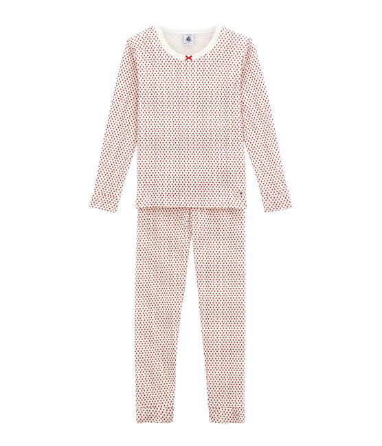 Little girl's fitted pyjamas. MARSHMALLOW white/MULTICO white