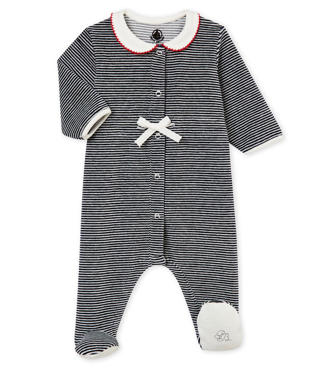 Baby girl's sleepsuit with iconic stripes blue/white