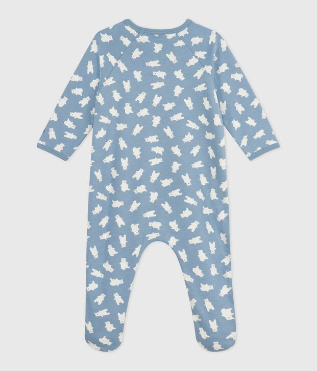 Babies' printed brushed fleece pyjama suit blue/ecru