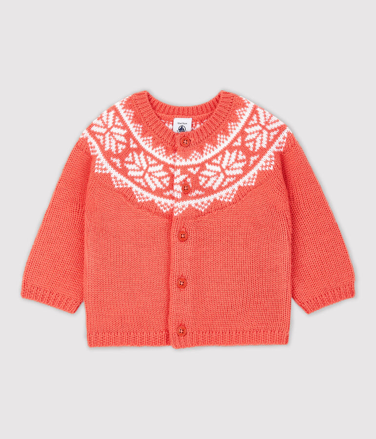 Babies' 100% Wool Cardigan orange/white