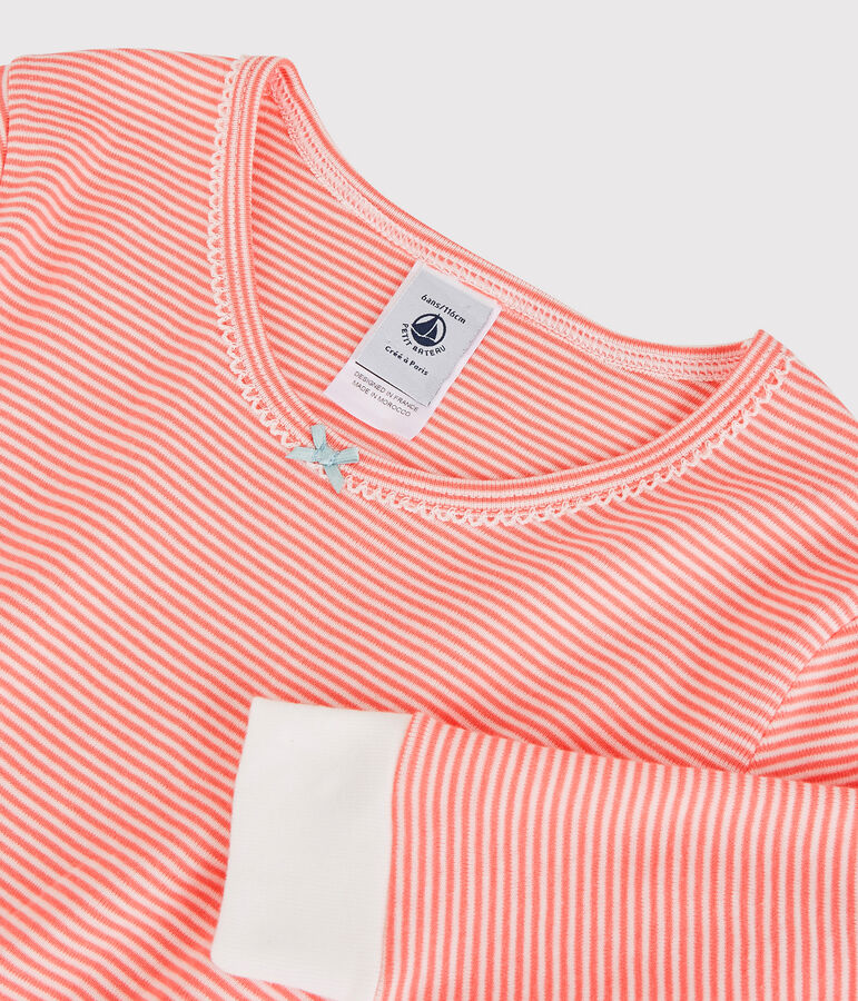 Girls' Snugfit Pinstriped Cotton Pyjamas orange/white