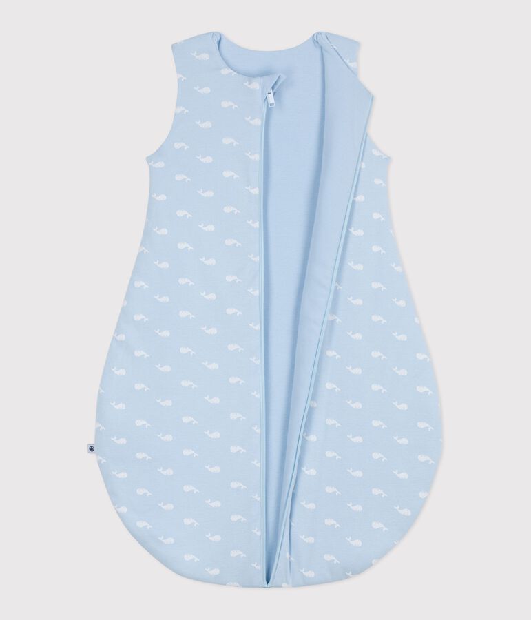 Babies' 2.5 TOG whale print cotton sleeping bag blue/white