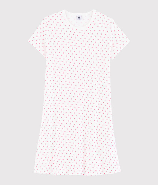Girls'/Women's Pink Spotty Cotton Nightdress MARSHMALLOW white/GRETEL pink