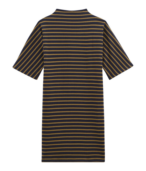 women's short sleeved striped dress in heavyweight jersey SMOKING blue/BRINDILLE brown