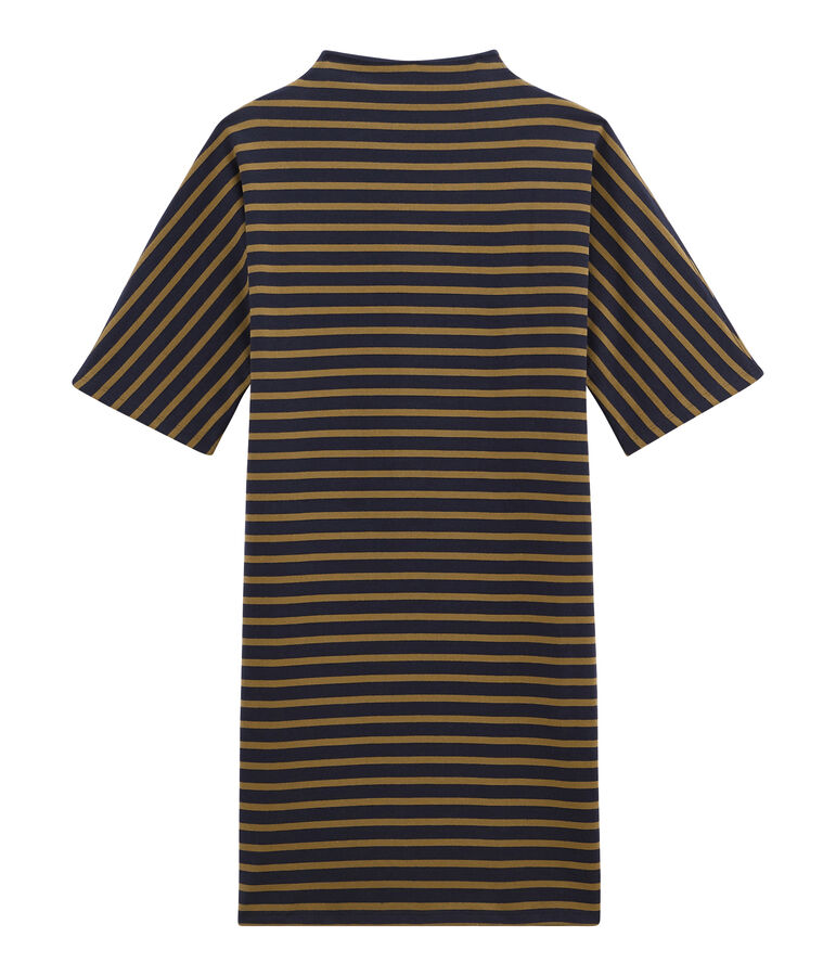 women's short sleeved striped dress in heavyweight jersey blue/brown