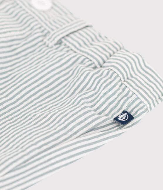 Babies' stripy seersucker shorts MARSHMALLOW white/BRUT blue