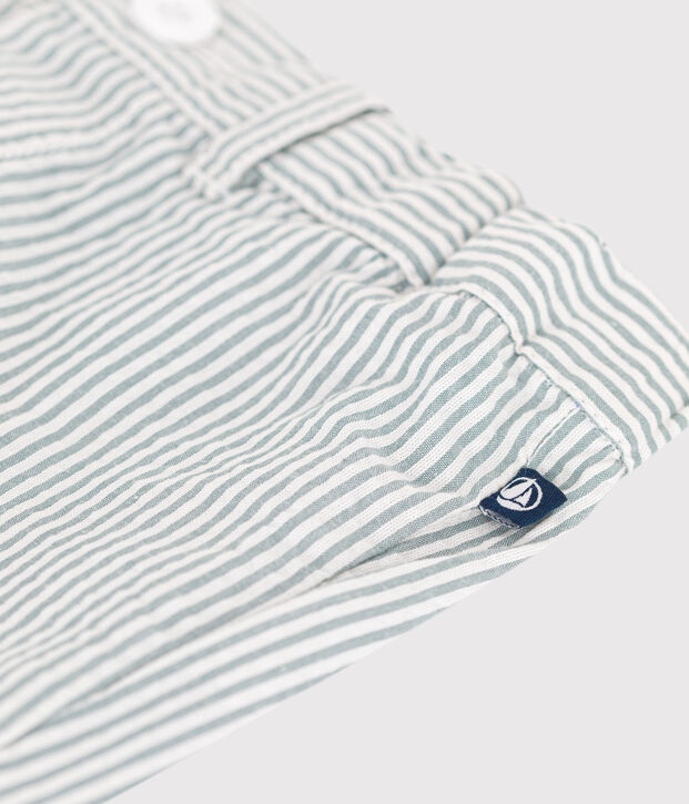 Babies' stripy seersucker shorts white/green