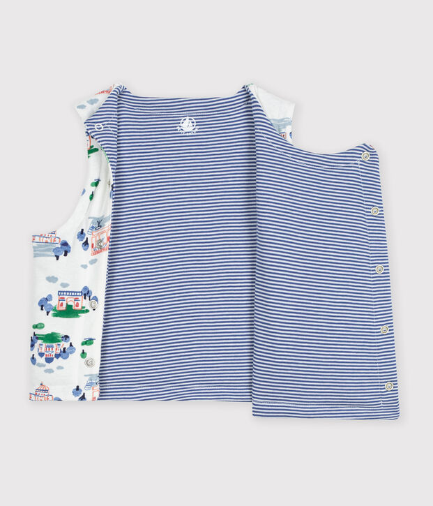 Babies' sleeveless reversible Paris print cotton cardigan white/multicolor