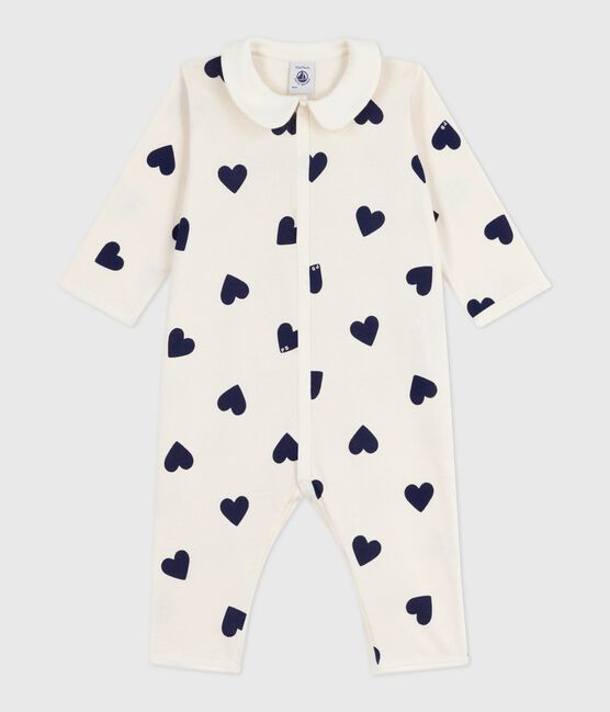 Babies' printed cotton footless pyjama suit MILK blue/SOIR