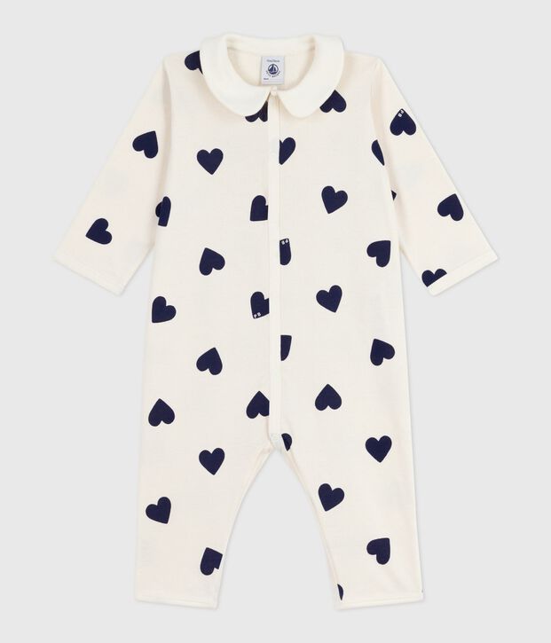 Babies' footless printed cotton pyjama suit blue/blue