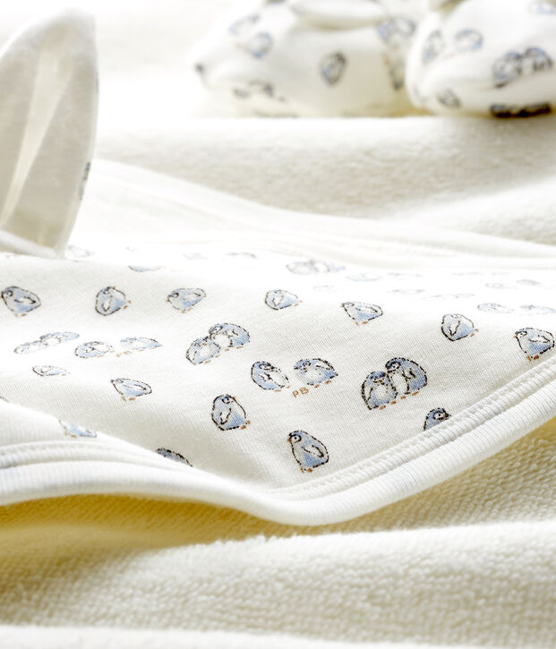 Unisex Babies' Square Bath Towel and Bootees in Terry and Rib Knit white/grey/multicolor