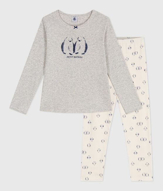 Children's penguin print cotton pyjamas BELUGA grey/MULTICO white