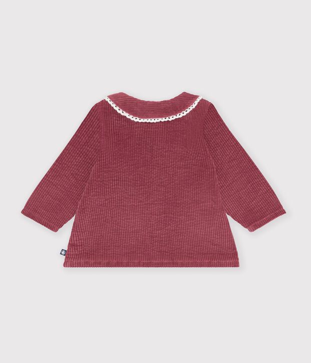 Babies' long-sleeved plain velour blouse pink