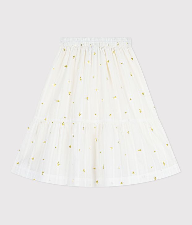Children's long floral print cotton skirt white/green