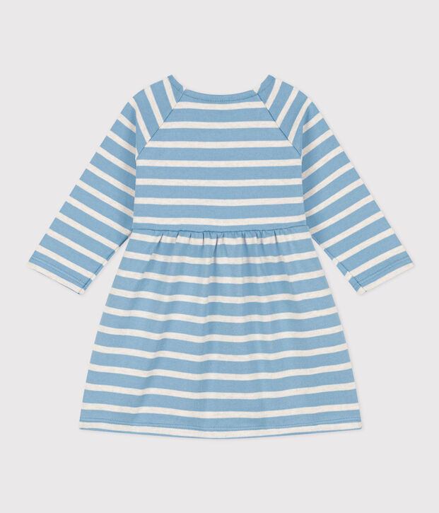 Babies' Long-Sleeved Stripy Thick Jersey Dress blue/beige