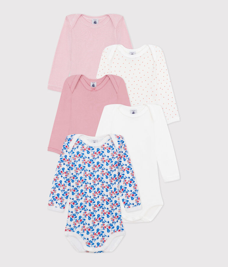 Babies' long-sleeved floral cotton bodysuits - 5-Pack multicolor