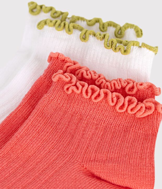 Girls' cotton socks with crochet trim - 2-pack multicolor