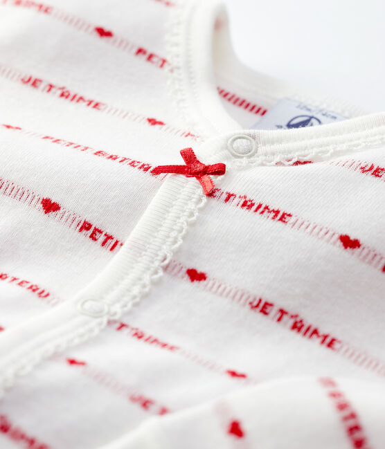 Babies' "Petit Bateau je t'aime" Footless Organic Cotton Sleepsuit MARSHMALLOW white/TERKUIT red