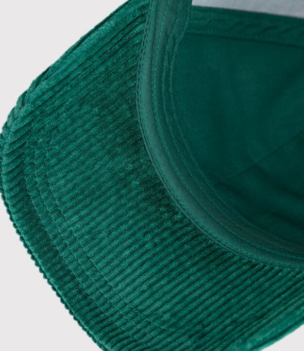 Children's cap in plain corduroy green
