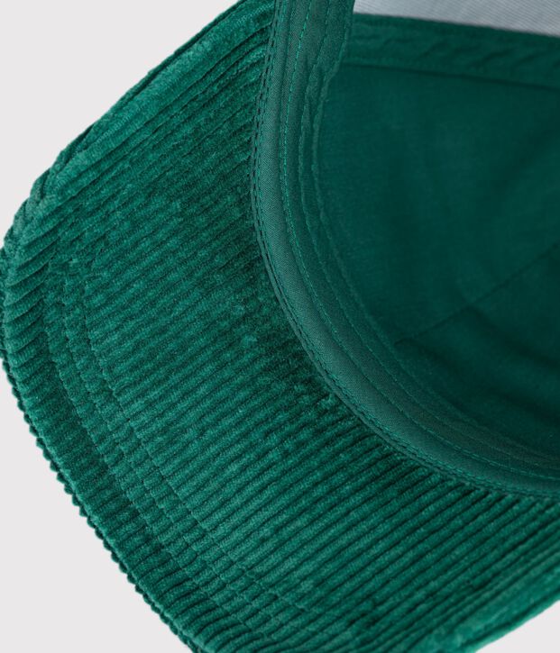 Children's cap in plain corduroy green