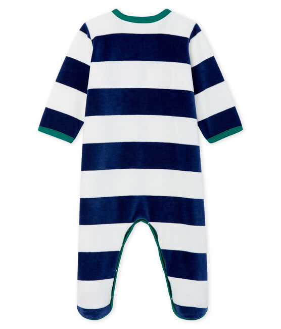 Baby Boys' Velour Sleepsuit MEDIEVAL blue/MARSHMALLOW white