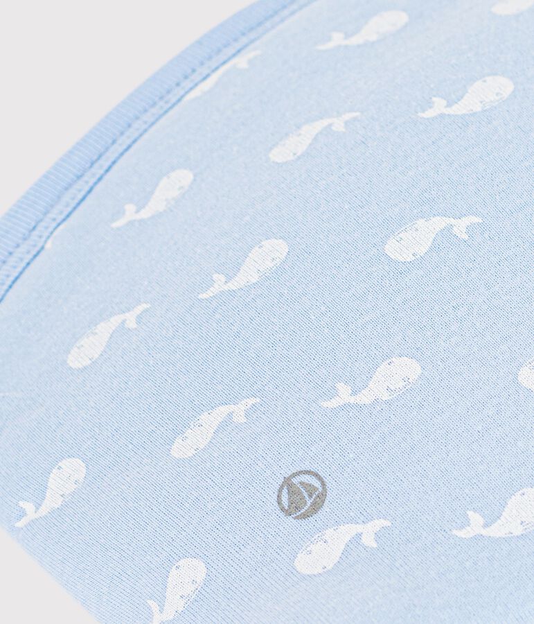 Babies' whale-print cotton bag TOUDOU blue/MARSHMALLOW white