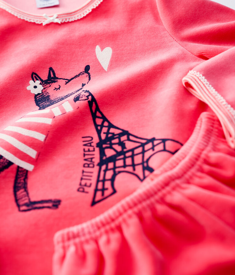 Girls' Pink Cub Motif Velour Pyjamas pink