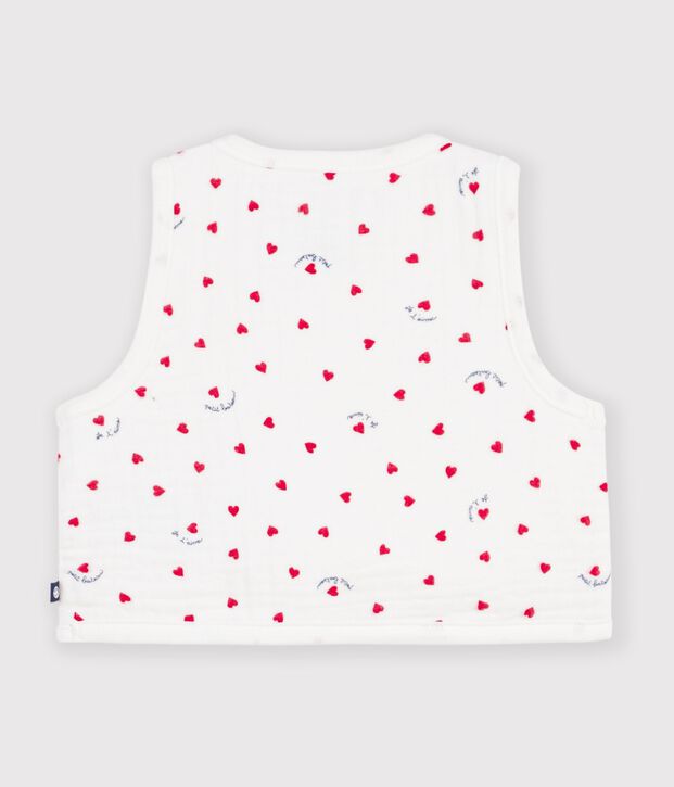 Babies' sleeveless cotton gauze cardigan printed with little hearts white/multicolor