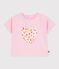Babies' short-sleeved cotton T-shirt with a flower motif pink